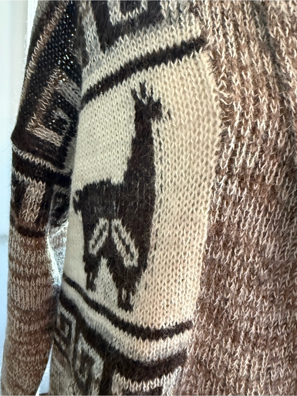 Isabel Marant Etoile Brown Cream Alpaca-Pattern Alpaca and Wool Cardigan Large - Picture 3 of 16